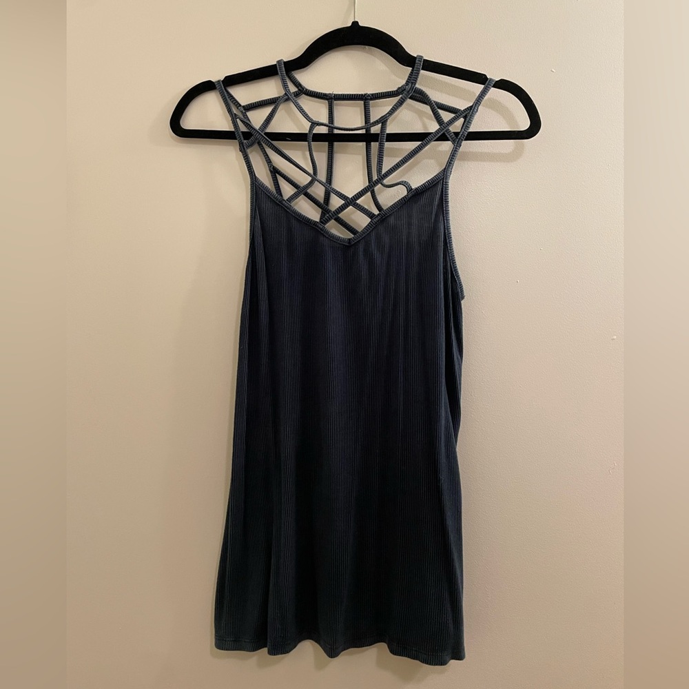 American Eagle Outfitters Top | Navy Soft and Sexy Rib Neck Criss Cross Tank